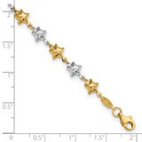 14k Two-tone Textured Puffed Stars 7.75 inch Bracelet