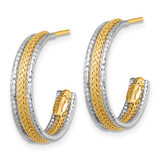 14k Two-Tone Textured Woven 4mm x 20mm J-Hoop Post Earrings