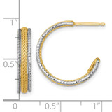 14k Two-Tone Textured Woven 4mm x 20mm J-Hoop Post Earrings