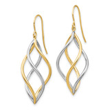14K Two-Tone Twisted Polished Dangle Shepherd Hook Earrings