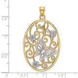 14k Two-Tone w/Rhodium Butterfly and Flowers in Oval Frame Charm