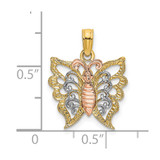 14k Two-Tone w/White Rhodium Butterfly Cut-Out Charm