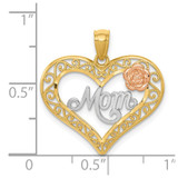 14k Two-tone w/White Rhodium D/C MOM in Heart w/Rose Pendant