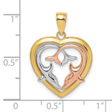 14K Two-Tone w/White Rhodium Dolphins In Heart Frame Charm