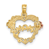 14k Two-tone w/White Rhodium MOM Heart w/Flower Charm - K9-F2EC34D0-1730