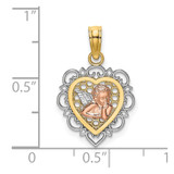 14K Two-tone w/White Rhodium Small Angel In Heart Charm