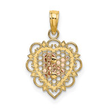 14K Two-tone w/White Rhodium Small Angel In Heart Charm