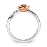 14K Two-tone White & Rose Ruby and Diamond Flower Ring