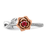 14K Two-tone White & Rose Ruby and Diamond Flower Ring