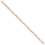 14K Two-tone White and Rose 6.8mm Fancy Link 8 inch Bracelet