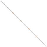 14K Two-tone White and Rose Satin Hearts 4-Station 9 inch Anklet Plus 1 inch Extender