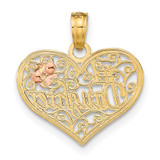 14k Two-tone White Rhodium  #1 DAUGHTER In Heart w/ Flowers Charm