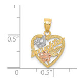 14k Two-tone White Rhodium #1 DAUGHTER IN HEART w/Flowers Charm