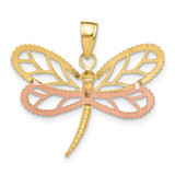 14k Two-tone White Rhodium Dragonfly w/Beaded Diamond-cut Wings Charm