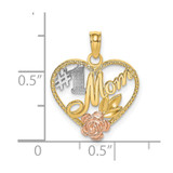 14k Two-tone White Rhodium Textured #1 Mom Heart Charm