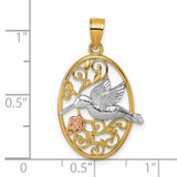14k Two-tone with White Rhodium Polished Hummingbird and Flower Filigree Pendant