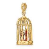 14K w/ Enamel 3-D Bird Cage w/ 2 Birds and Doors Open Charm