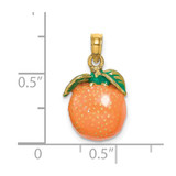 14K W/ Enamel 3-D Orange With Stem and Leaf Charm