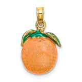 14K W/ Enamel 3-D Orange With Stem and Leaf Charm