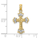 14K W/ Rhodium and D/C Fleur-De-Lis Cross Charm