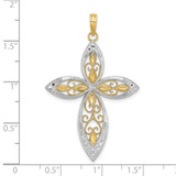 14K W/ Rhodium Beaded Filigree Cross Charm