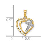 14K W/ Rhodium Cross In Heart Charm