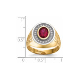 14k w/ Rhodium CZ & Oval Red CZ Mens Ring