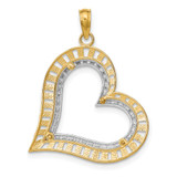 14k w/ Rhodium Diamond-cut Large Tilted Heart Charm