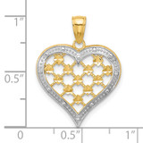 14k w/ Rhodium Edge Diamond-cut Heart Charm