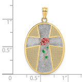 14K w/ Rhodium Enamel Rose Serenity Prayer Oval Disc Charm