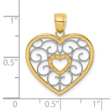 14k w/ Rhodium Filigree Heart Charm