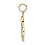 14k w/ Rhodium Polished and Textured Intertwined Hearts Charm