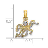 14K W/ Rhodium Textured Octopus Charm