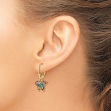 14k w/Blue and Red Enameled Wings Butterfly Leverback Earrings