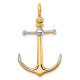 14K w/Rhodium 3-D Anchor w/Long T Bar and Shackle Bail Charm