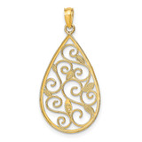 14K w/Rhodium Beaded Filigree D/C Teardrop Charm - K9-14A5B2FF-8707