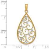 14K w/Rhodium Beaded Filigree D/C Teardrop Charm - K9-D6DBB454-5969