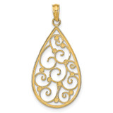 14K w/Rhodium Beaded Filigree D/C Teardrop Charm - K9-D6DBB454-5969