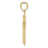 14K w/Rhodium Diamond Cut Cross Pendant - XR-EFB61C94-8785