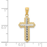 14K w/Rhodium Diamond Cut Cross Pendant - XR-EFB61C94-8785