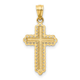 14K w/Rhodium Diamond Cut Cross Pendant - XR-EFB61C94-8785