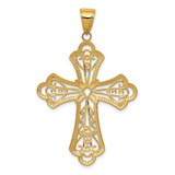 14K w/Rhodium Diamond-cut Filigree Cut-out Cross Pendant