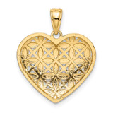 14k w/Rhodium Diamond-cut Leaves In Heart Charm