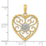 14k w/Rhodium Filigree Beaded Heart Charm