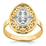 14k w/Rhodium Oval Shield and Hearts Ring