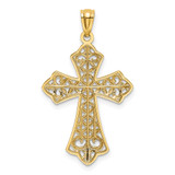 14k w/Rhodium Polished D/C Filigree Cross Pendant
