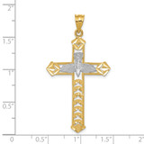 14K W/Rhodium Polished Diamond-Cut Dove Cross Pendant