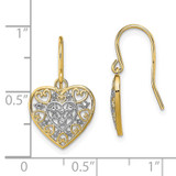 14K w/Rhodium Polished Filigree Hearts Shepherd Hook Earrings