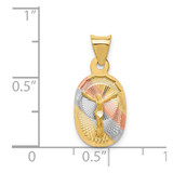 14K w/Rose and White Rhodium D/C Corpus Oval Pendant - K5-246E49B1-9212