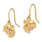 14k w/Rose and White Rhodium D/C Ladybug Dangle Earrings